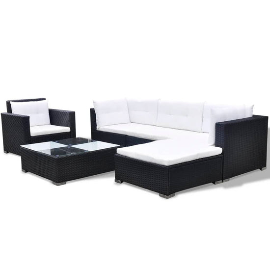 6-delige Loungeset met kussens poly rattan zwart MeubelReus