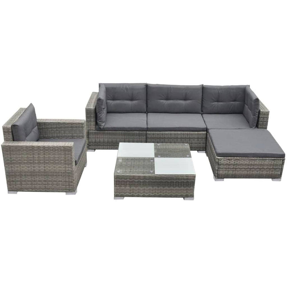 6-delige Loungeset met kussens poly rattan grijs MeubelReus