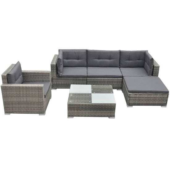 6-delige Loungeset met kussens poly rattan grijs MeubelReus