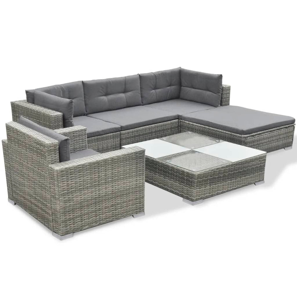 6-delige Loungeset met kussens poly rattan grijs MeubelReus