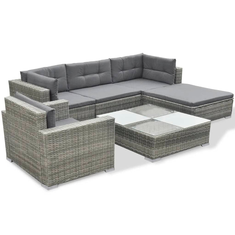 6-delige Loungeset met kussens poly rattan grijs MeubelReus