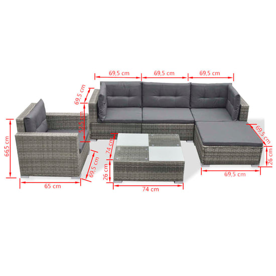 6-delige Loungeset met kussens poly rattan grijs MeubelReus
