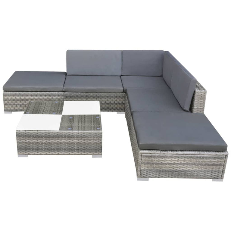 6-delige Loungeset met kussens poly rattan grijs MeubelReus