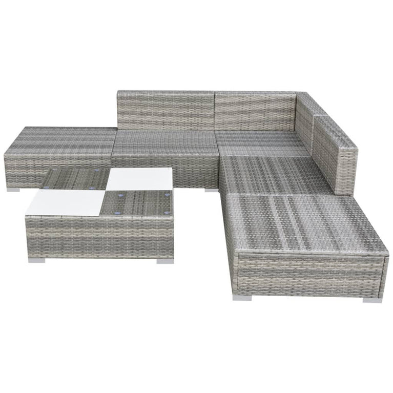 6-delige Loungeset met kussens poly rattan grijs MeubelReus