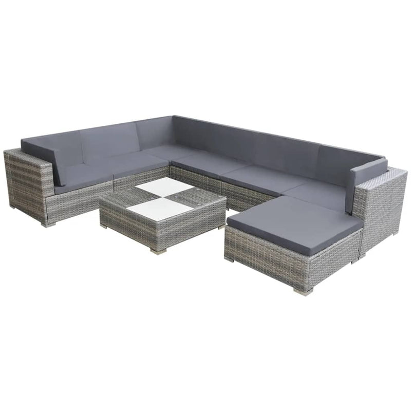 8-delige Loungeset met kussens poly rattan grijs MeubelReus