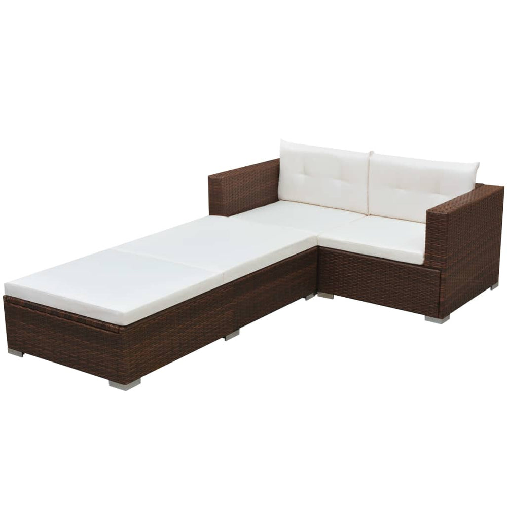 3-delige Loungeset met kussens poly rattan bruin MeubelReus