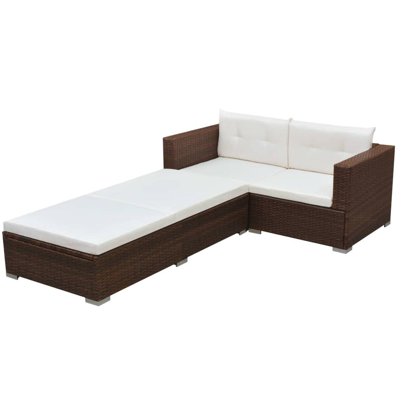 3-delige Loungeset met kussens poly rattan bruin MeubelReus