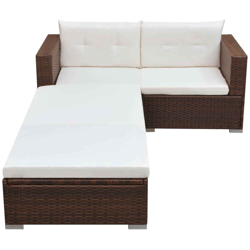 3-delige Loungeset met kussens poly rattan bruin MeubelReus