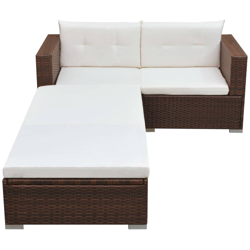 3-delige Loungeset met kussens poly rattan bruin MeubelReus