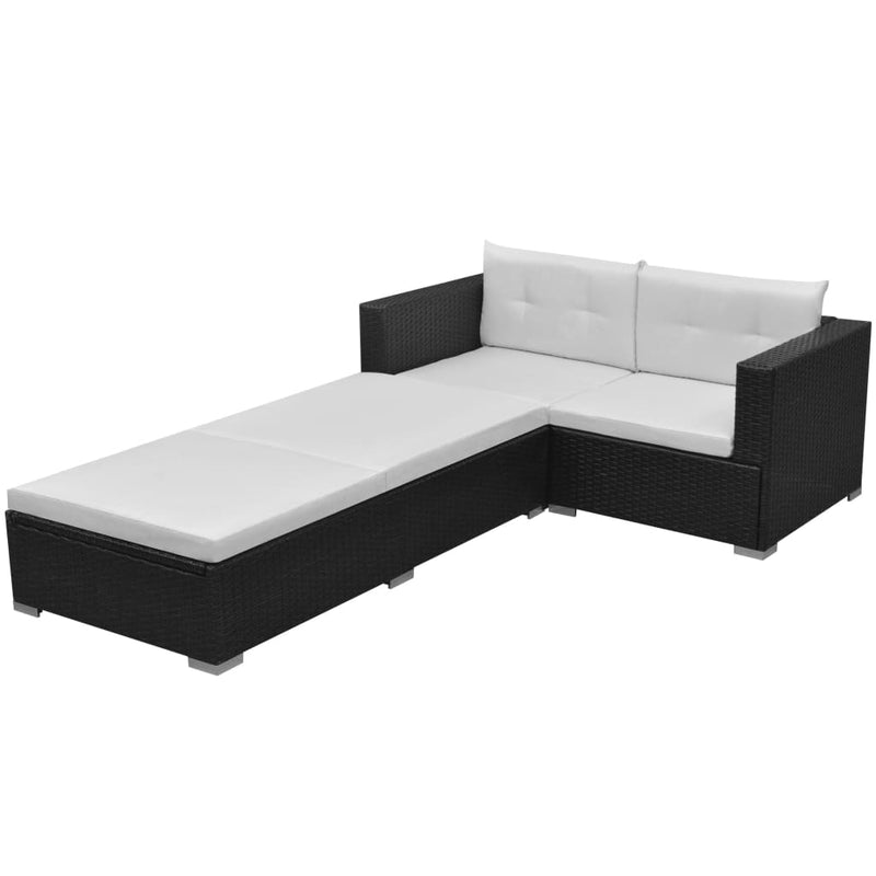 3-delige Loungeset met kussens poly rattan zwart MeubelReus