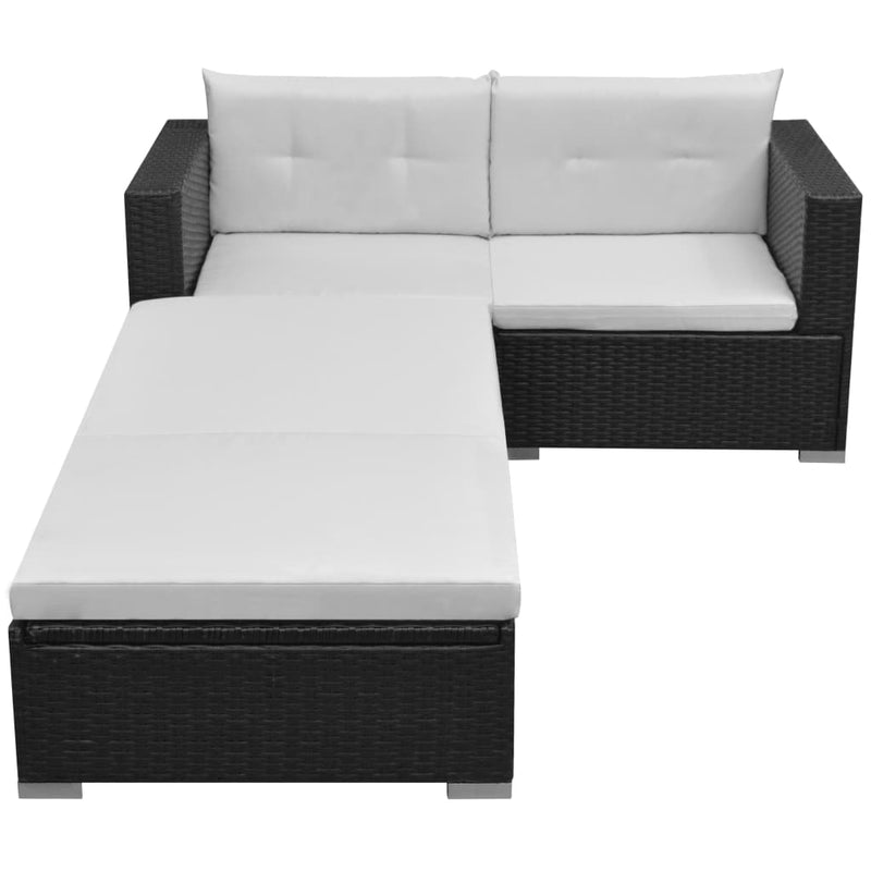 3-delige Loungeset met kussens poly rattan zwart MeubelReus