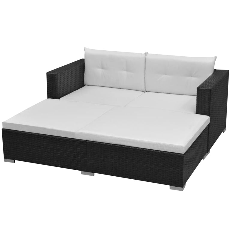 3-delige Loungeset met kussens poly rattan zwart MeubelReus