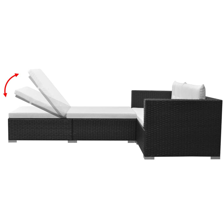 3-delige Loungeset met kussens poly rattan zwart MeubelReus