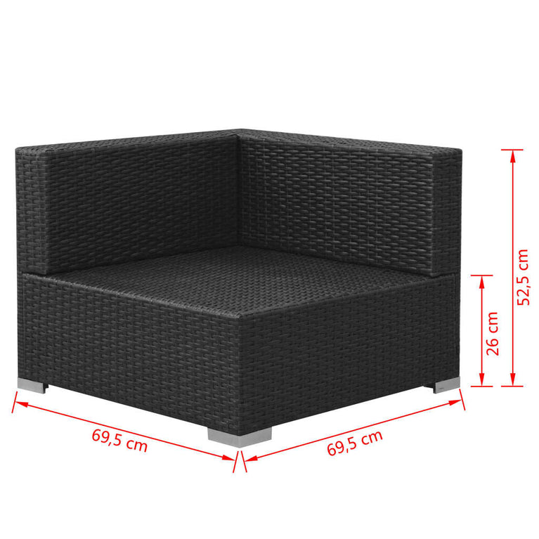 3-delige Loungeset met kussens poly rattan zwart MeubelReus