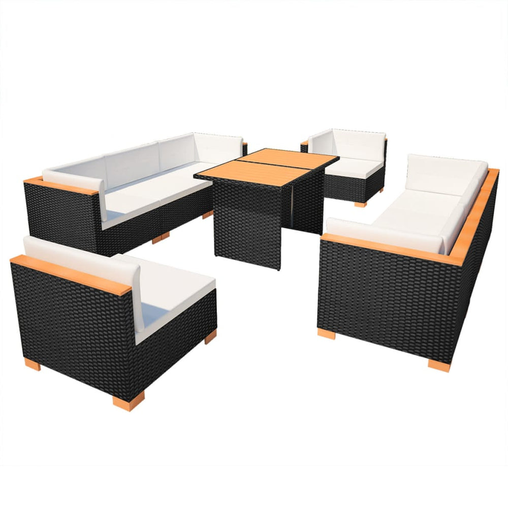 10-delige Loungeset met kussens poly rattan zwart MeubelReus