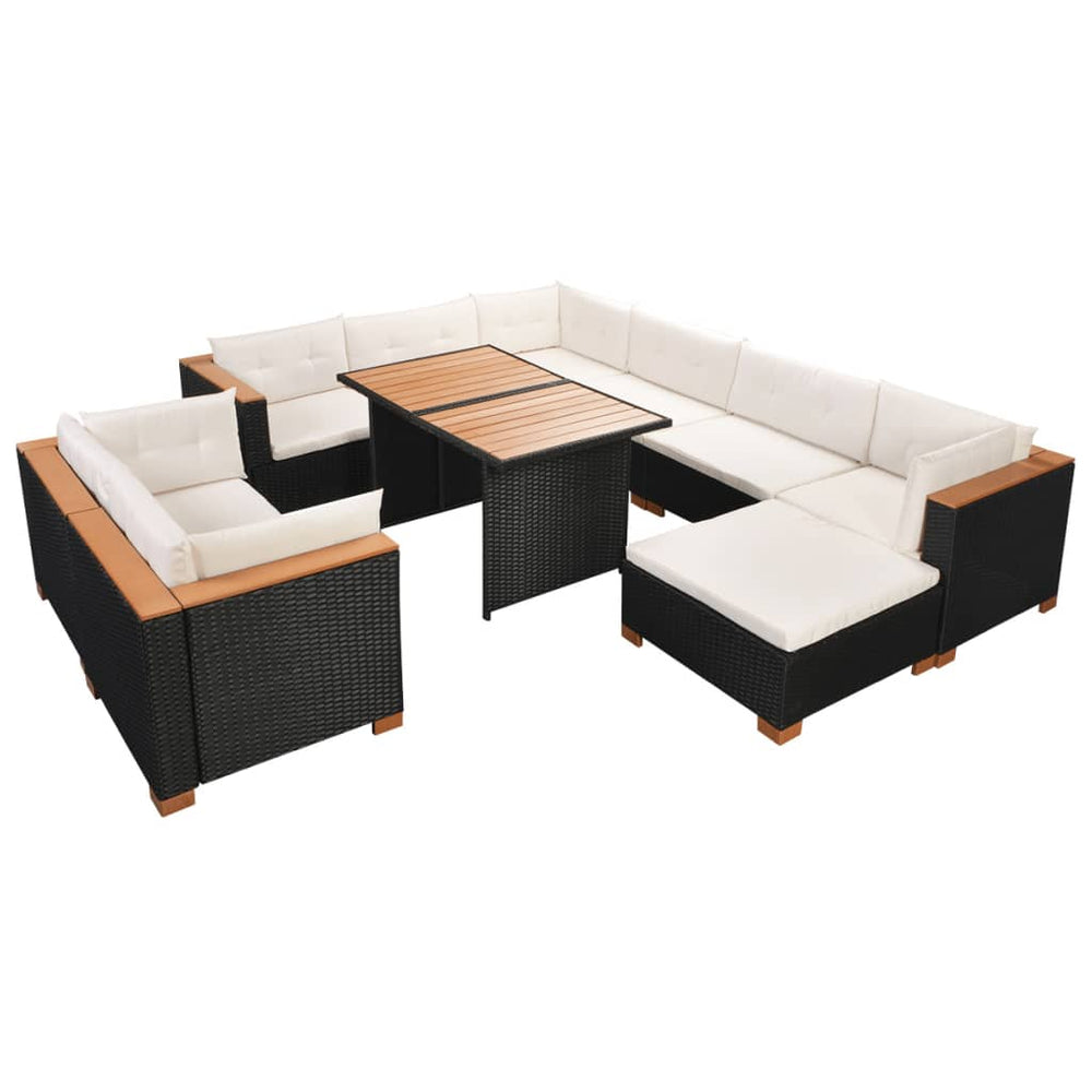 10-delige Loungeset met kussens poly rattan zwart MeubelReus