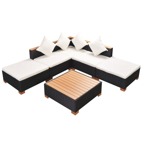 6-delige Loungeset met kussens poly rattan zwart MeubelReus
