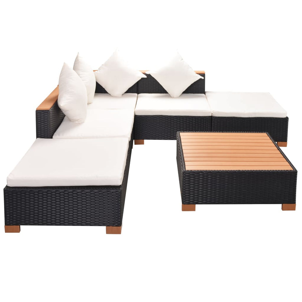 6-delige Loungeset met kussens poly rattan zwart MeubelReus