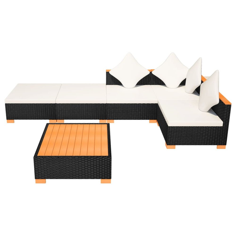 6-delige Loungeset met kussens poly rattan zwart MeubelReus