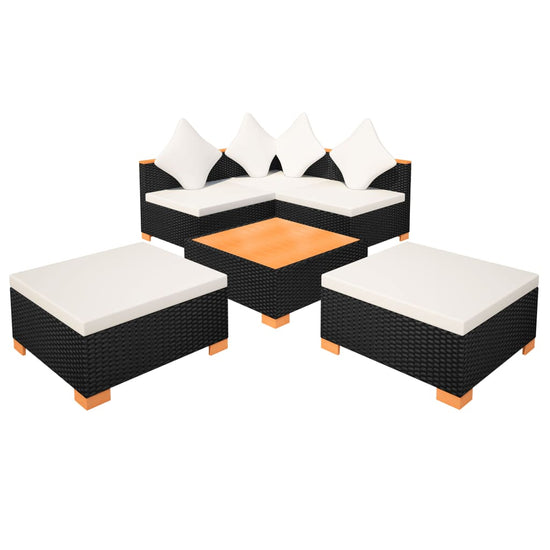 6-delige Loungeset met kussens poly rattan zwart MeubelReus