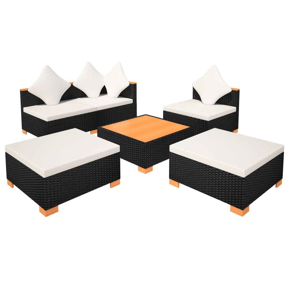 6-delige Loungeset met kussens poly rattan zwart MeubelReus