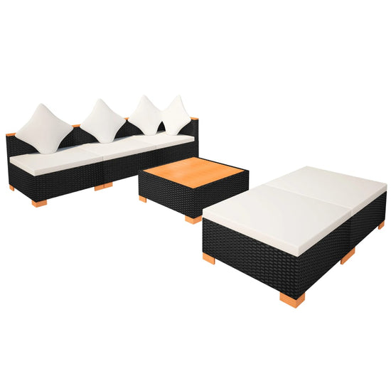 6-delige Loungeset met kussens poly rattan zwart MeubelReus