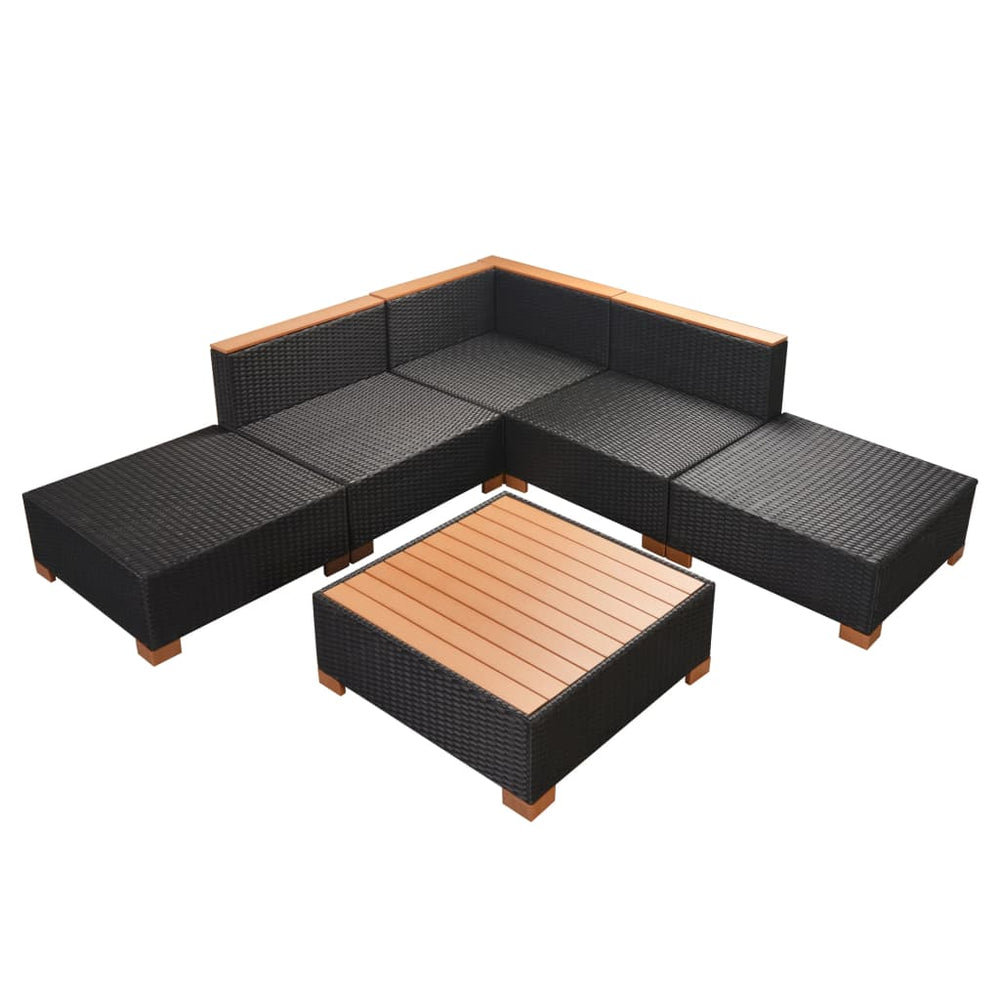 6-delige Loungeset met kussens poly rattan zwart MeubelReus