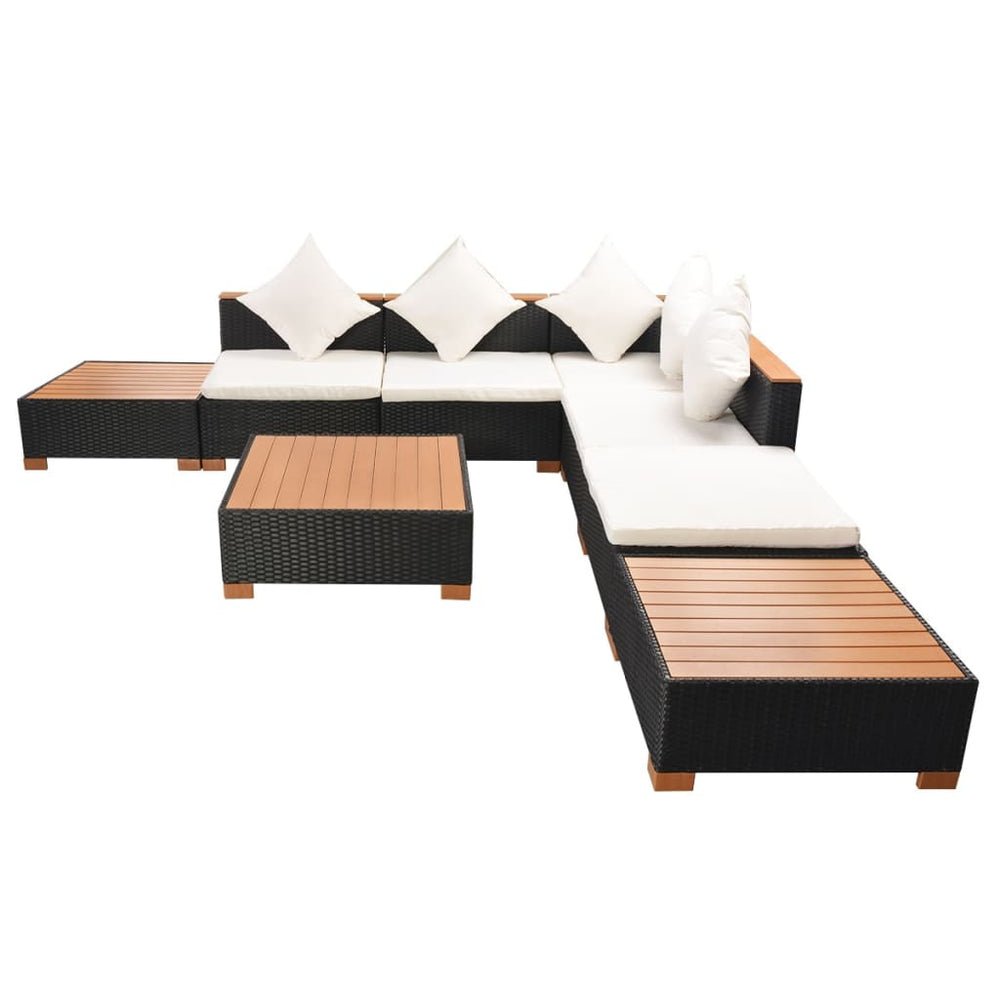 8-delige Loungeset met kussens poly rattan zwart MeubelReus