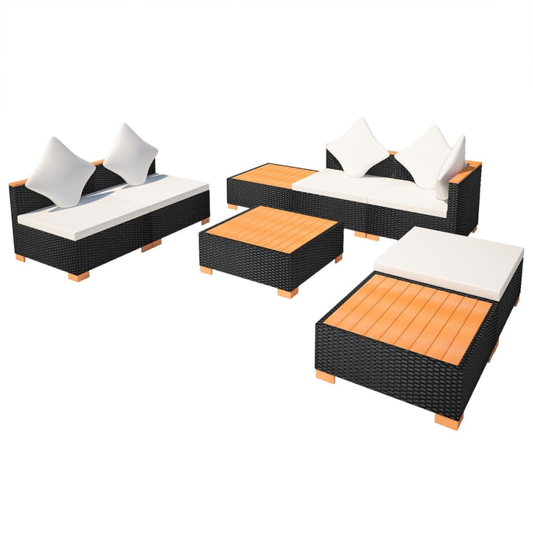 8-delige Loungeset met kussens poly rattan zwart MeubelReus