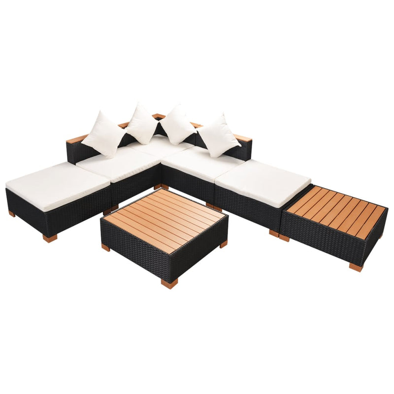7-delige Loungeset met kussens poly rattan zwart MeubelReus