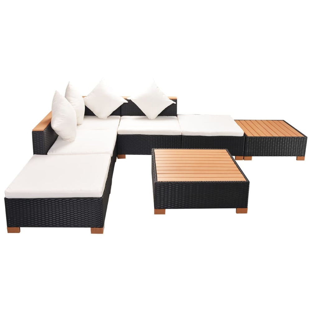 7-delige Loungeset met kussens poly rattan zwart MeubelReus