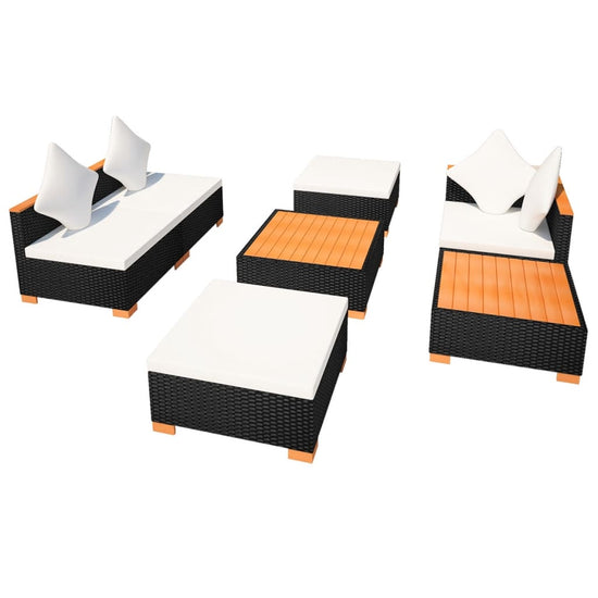 7-delige Loungeset met kussens poly rattan zwart MeubelReus