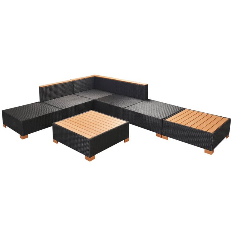 7-delige Loungeset met kussens poly rattan zwart MeubelReus