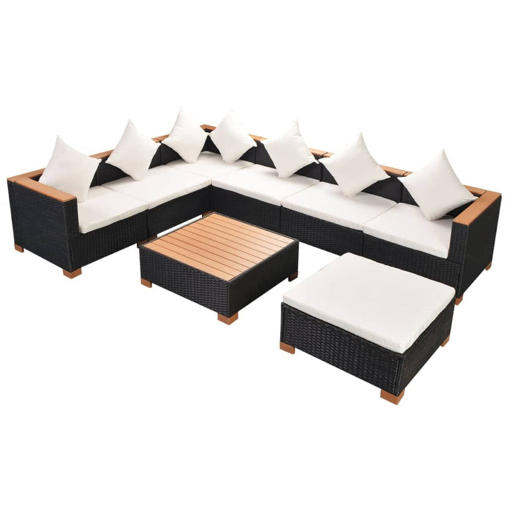 8-delige Loungeset met kussens poly rattan zwart MeubelReus