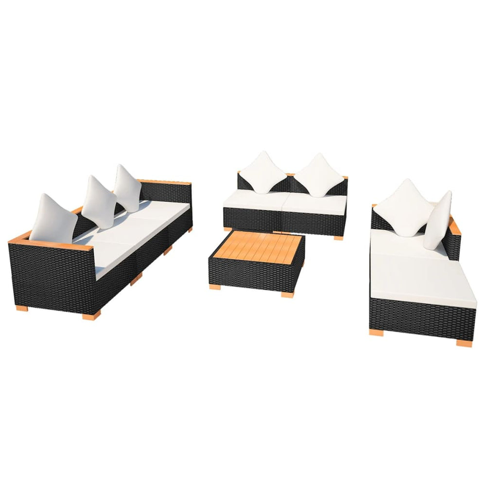 8-delige Loungeset met kussens poly rattan zwart MeubelReus