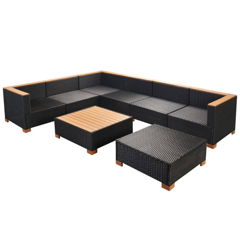 8-delige Loungeset met kussens poly rattan zwart MeubelReus