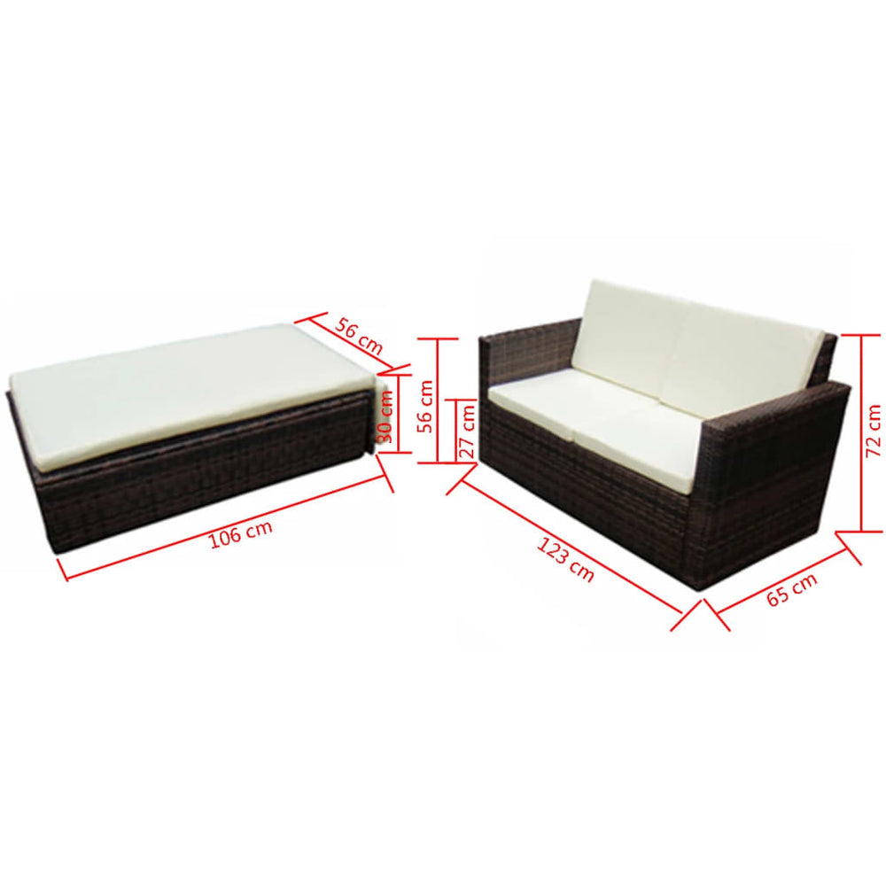 2-delige Loungeset met kussens poly rattan bruin MeubelReus
