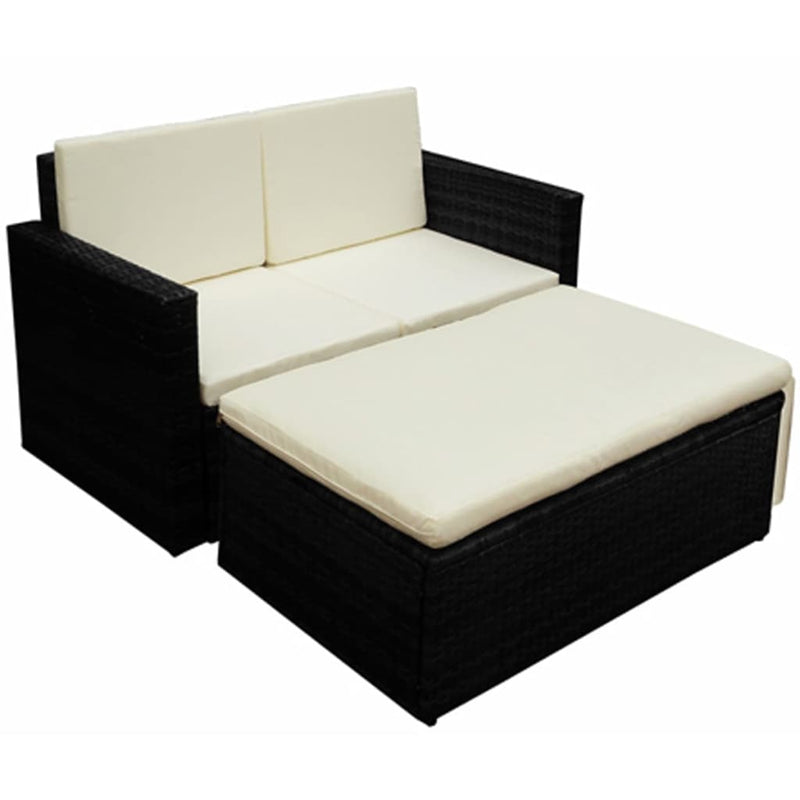 2-delige Loungeset met kussens poly rattan zwart MeubelReus