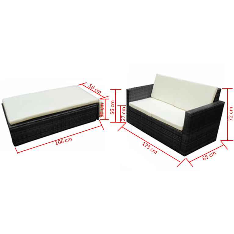 2-delige Loungeset met kussens poly rattan zwart MeubelReus