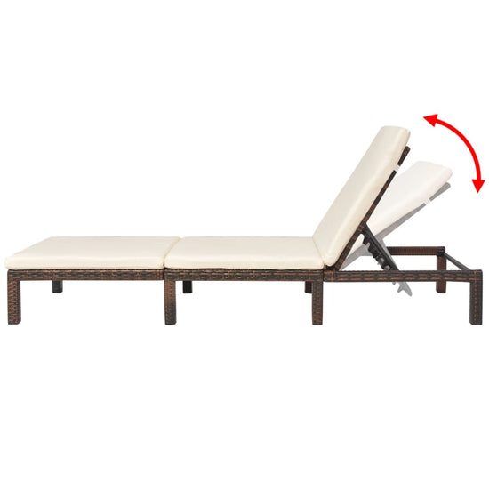 Ligbed met kussen poly rattan bruin MeubelReus