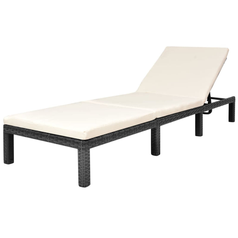 Ligbed met kussen poly rattan zwart MeubelReus