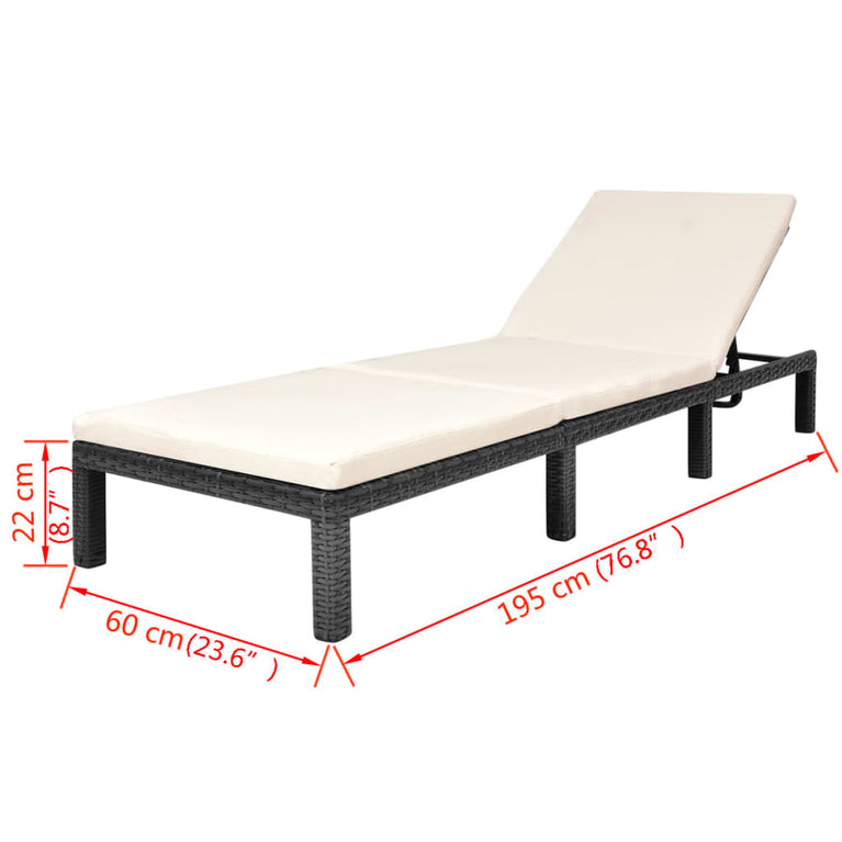 Ligbed met kussen poly rattan zwart MeubelReus