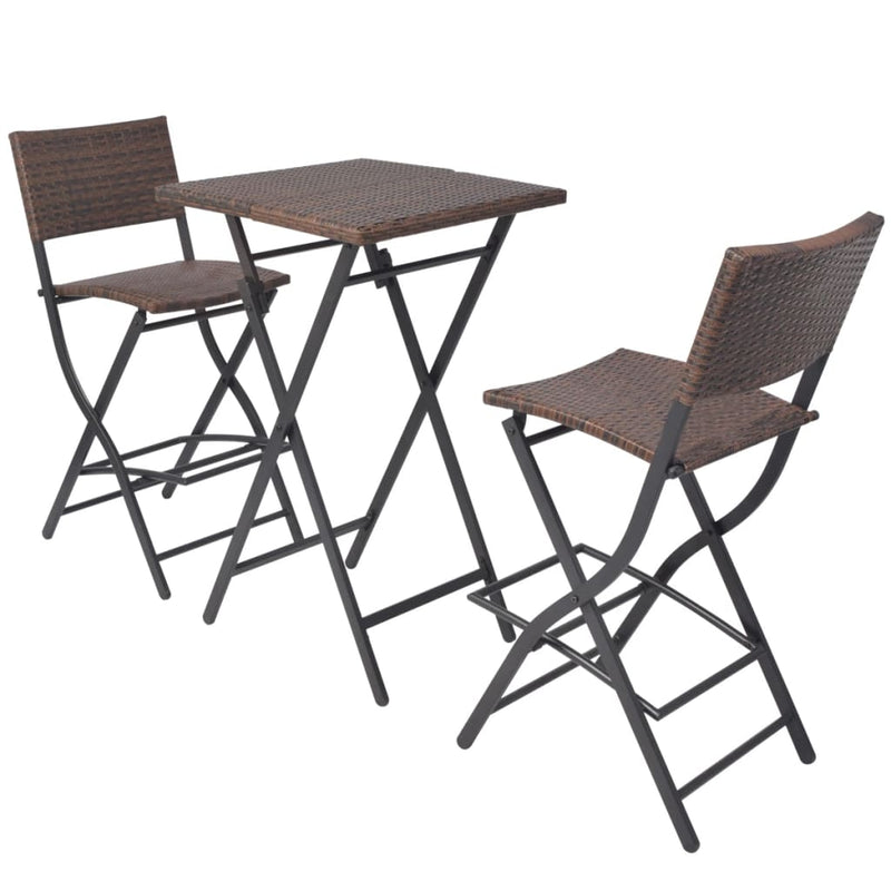 3-delige Bistroset inklapbaar staal poly rattan bruin MeubelReus