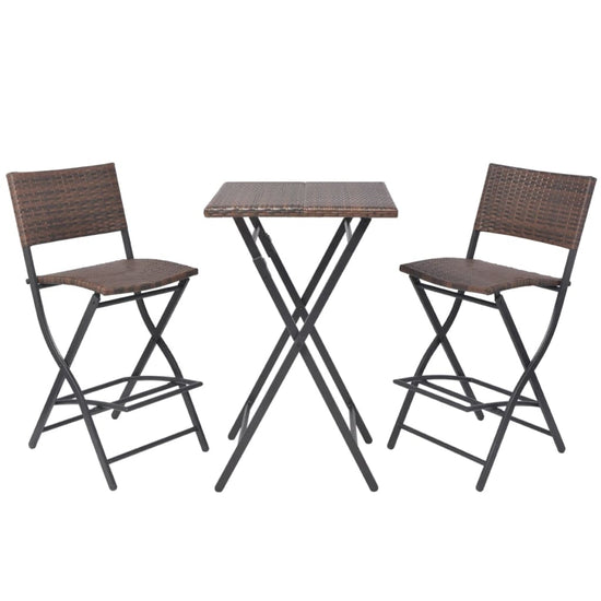 3-delige Bistroset inklapbaar staal poly rattan bruin MeubelReus