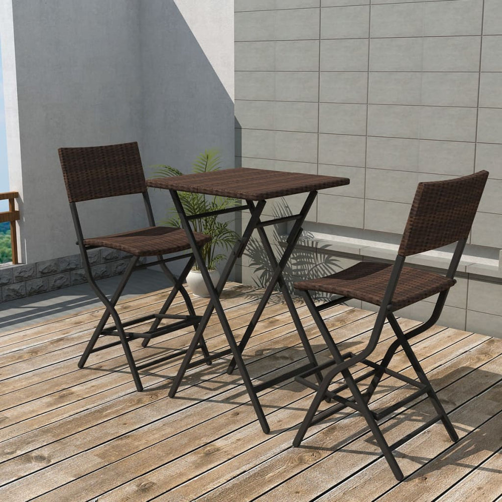 3-delige Bistroset inklapbaar staal poly rattan bruin MeubelReus