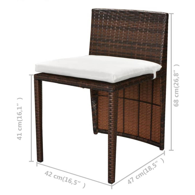 3-delige Bistroset met kussens poly rattan bruin MeubelReus