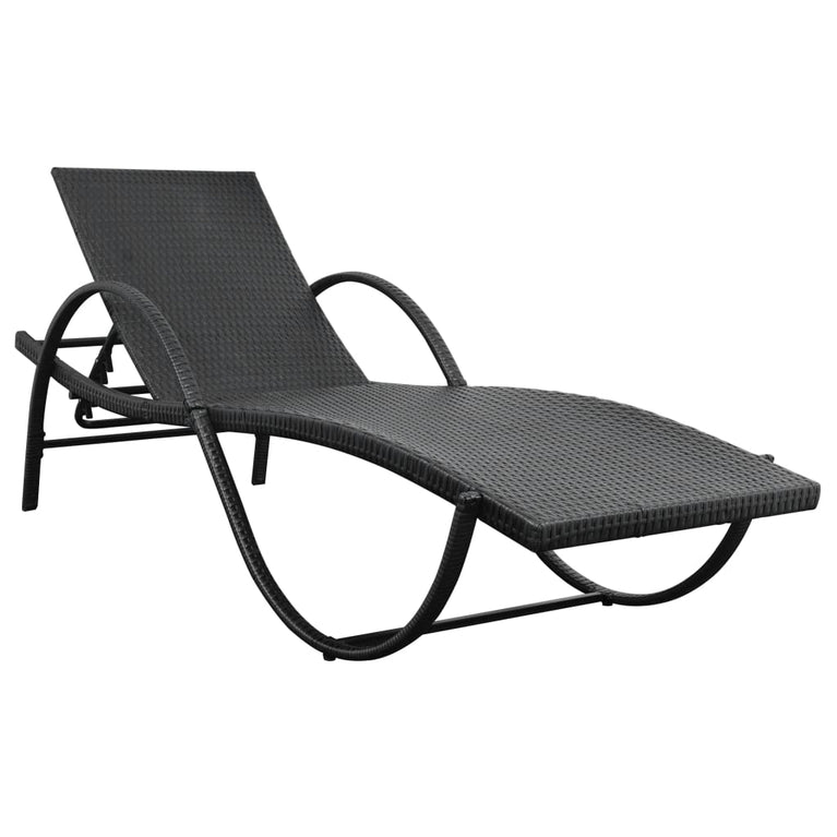Ligbed met kussen poly rattan zwart MeubelReus