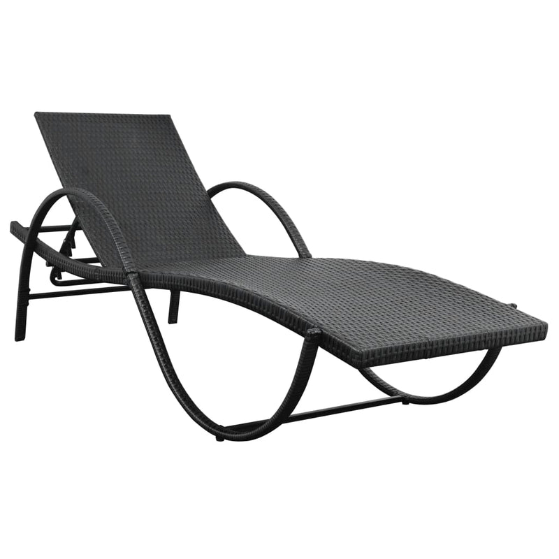 Ligbed met kussen poly rattan zwart MeubelReus