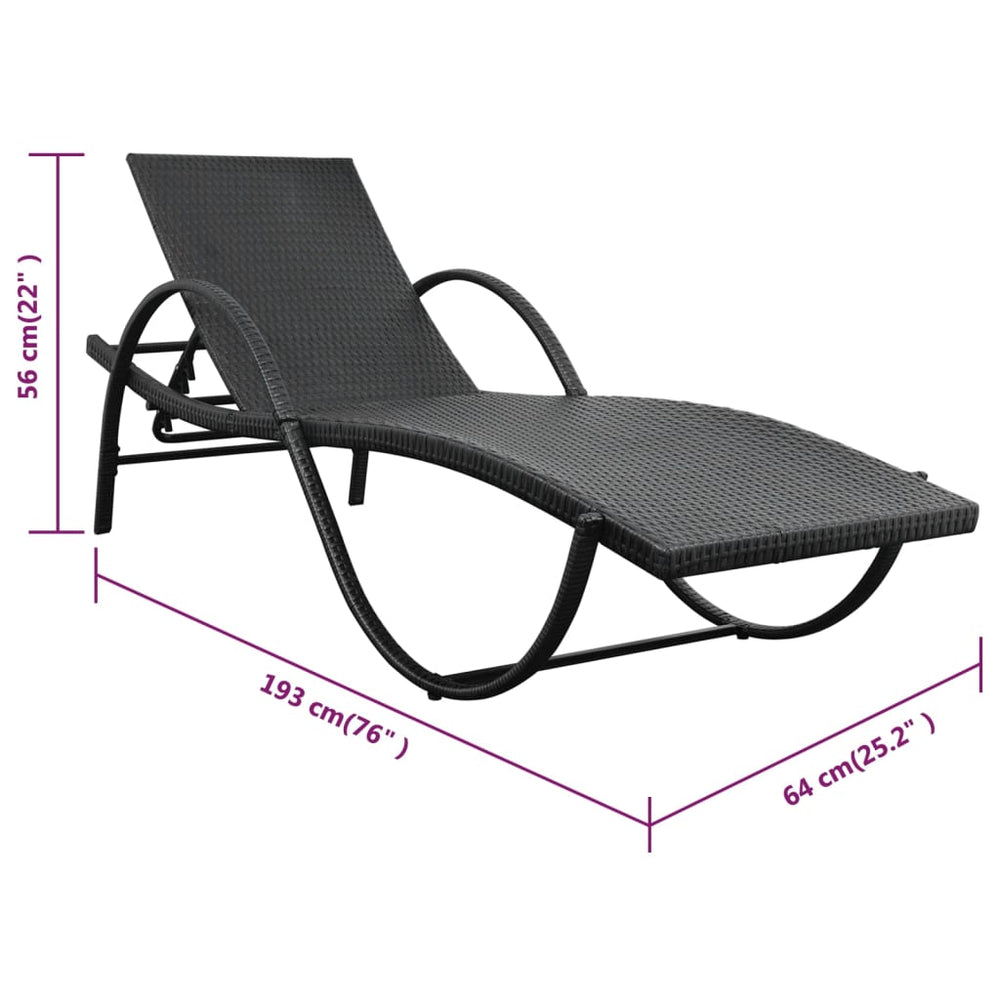 Ligbed met kussen poly rattan zwart MeubelReus