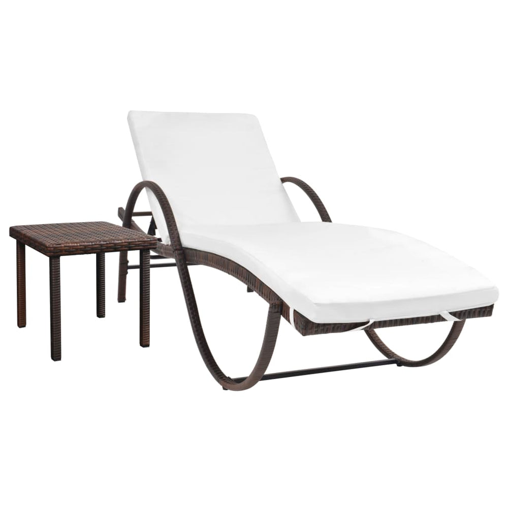 Ligbed met kussen en tafel poly rattan bruin MeubelReus